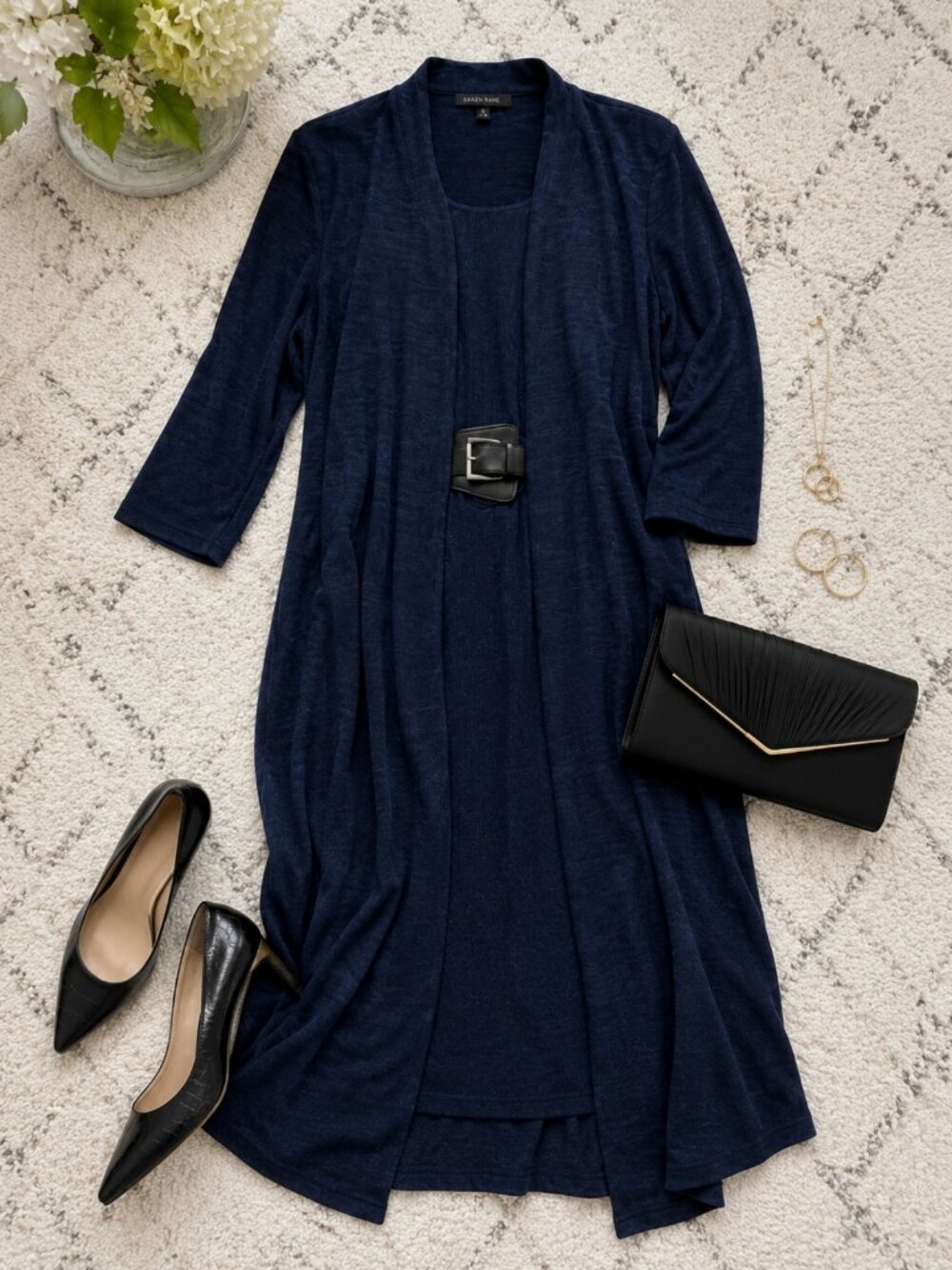 Connected Apparel Black Gold Ottoman Chevron Dress Size 6 NWT